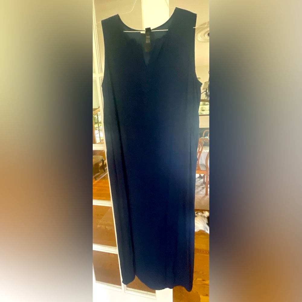 Chico black label brand sleeveless long navy dress with side slits